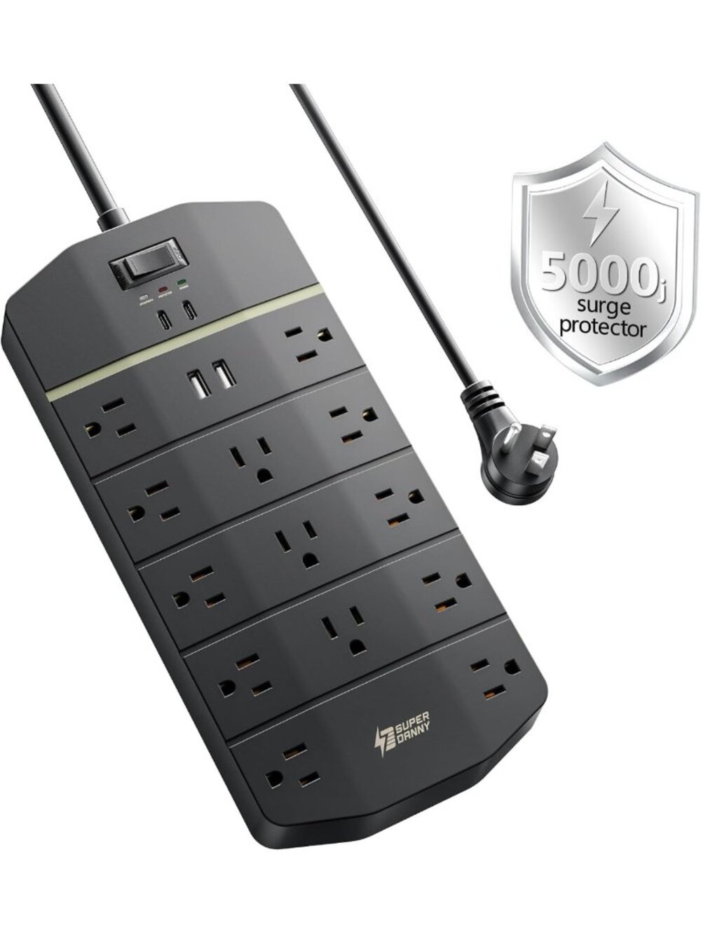 15A Surge Protector Power Strip with 13 Outlets & 4 USB Ports, 10ft Heavy Duty